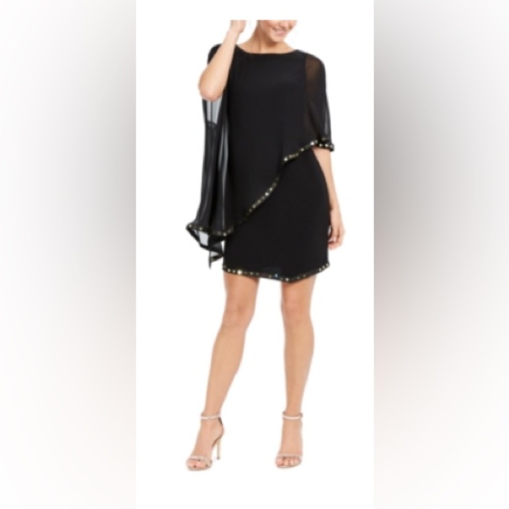 28th & Park Medium Black Sequined Overlay Sleeveless Jewel Neck Cocktail Dress